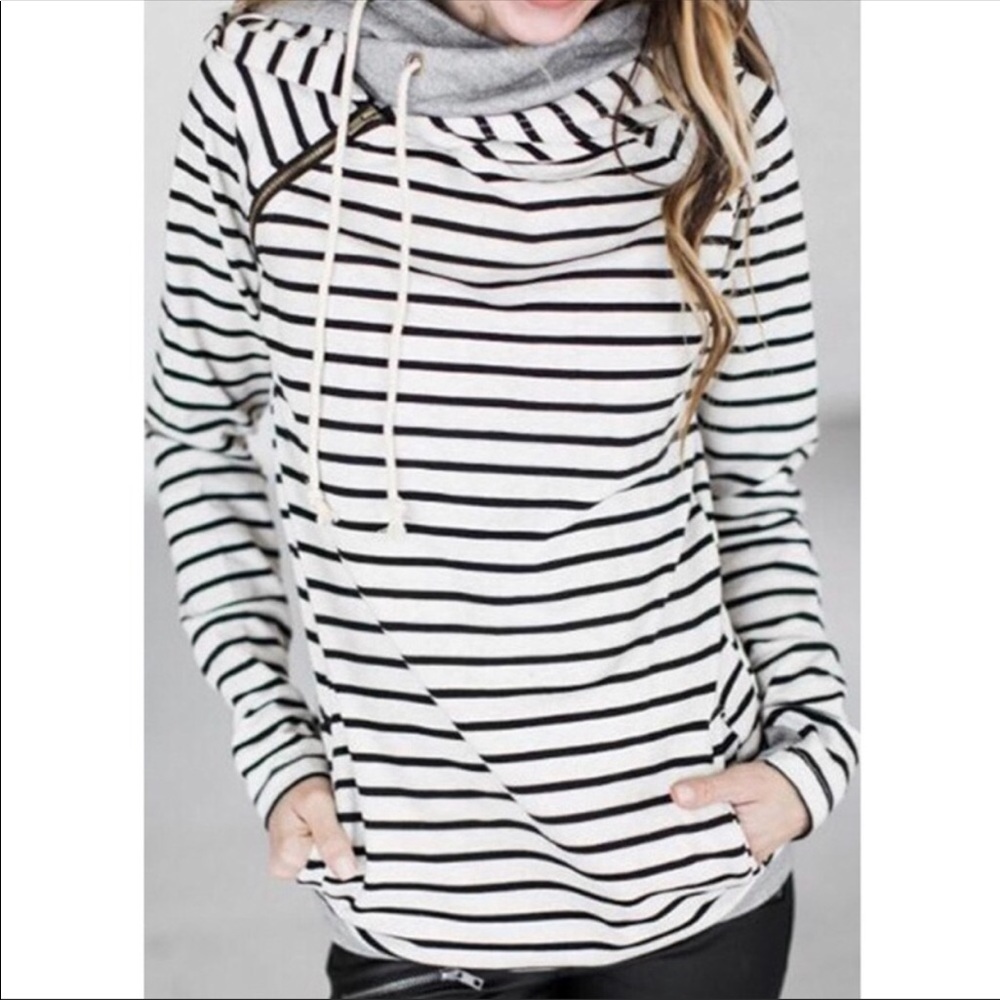 Striped Cowl Neck Hoodie NWT
